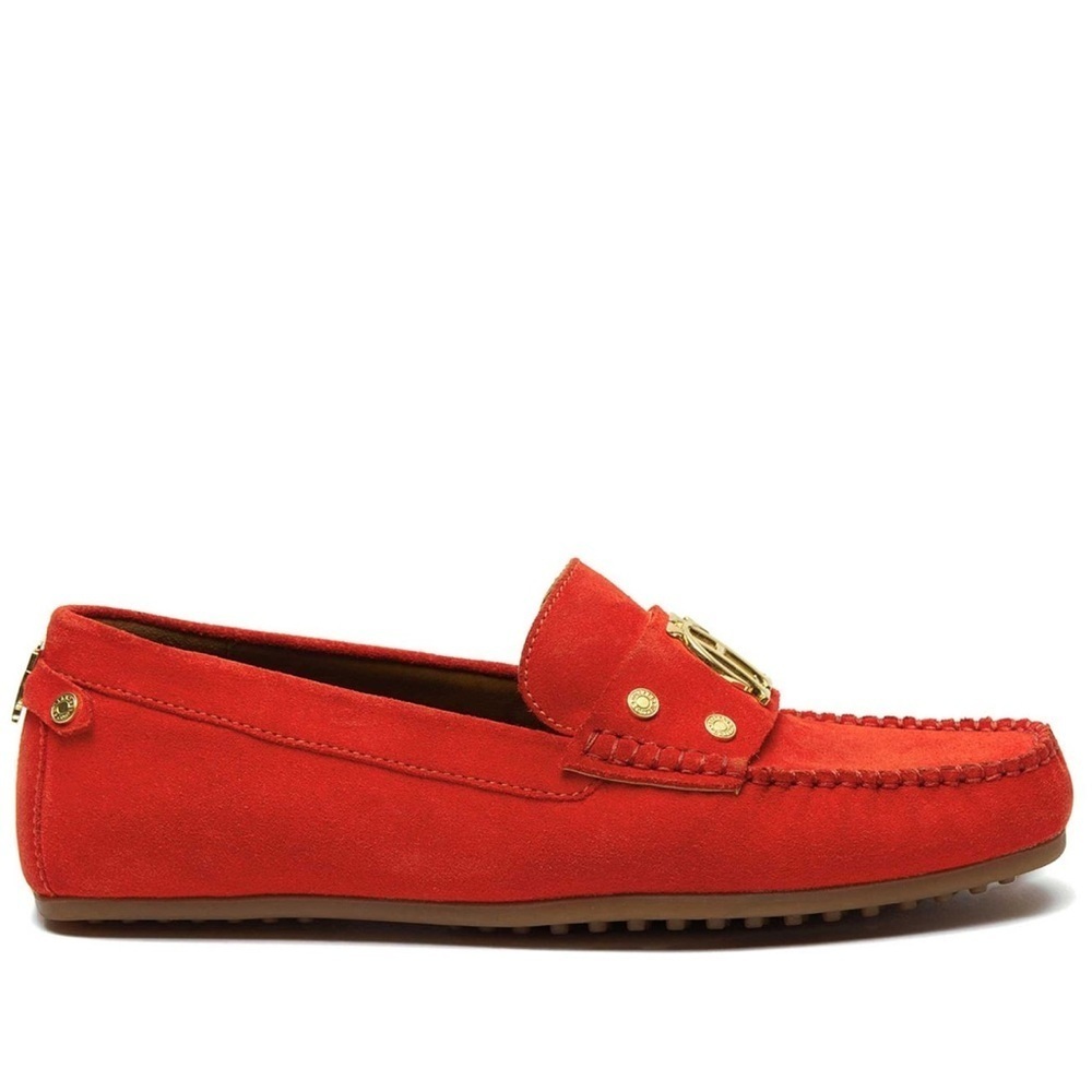 Holland Cooper Red Suede  driving Loafers for Women - Picture 2 of 11